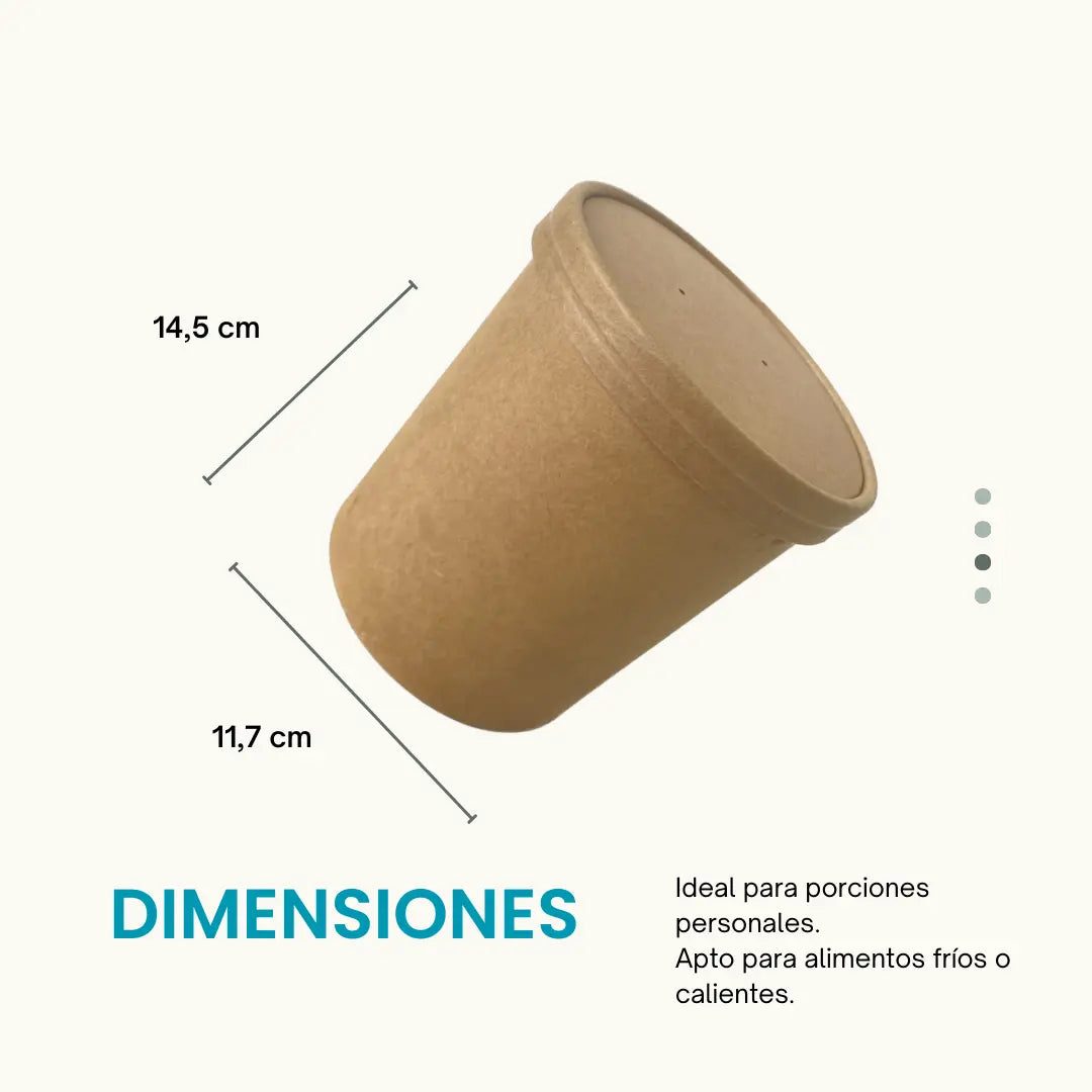 Bio-Tina 32 oz con Tapa Kraft - 50 Unid