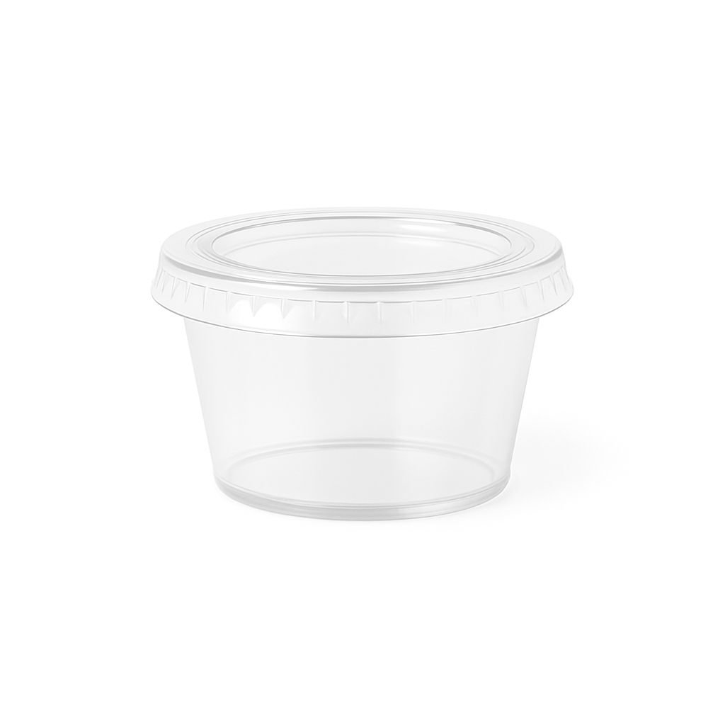 Tinas Salseras Plásticas Transparentes con Tapa – 3,25 oz (Paquete de 100 Unds)