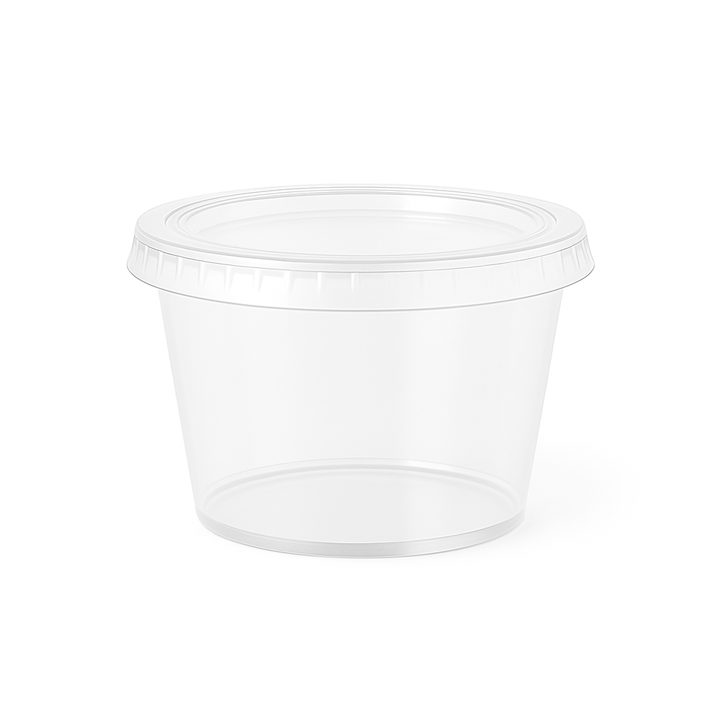 Tinas Salseras Plásticas Transparentes con Tapa – 5 oz (Paquete de 100 Unds)