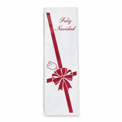 Bolsa de papel navideña con lazo rojo, 13x51x5 cm
