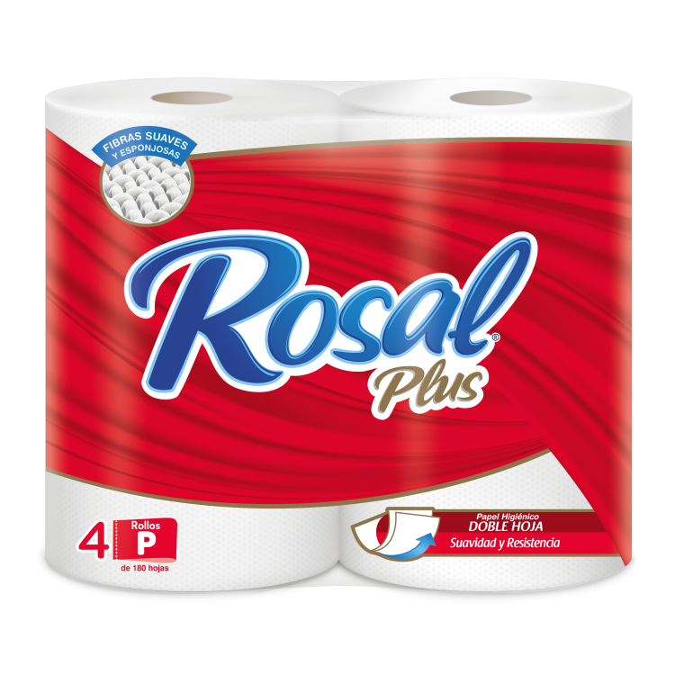 Papel higiénico Rosal Plus doble hoja, paquete de 4 rollos de 180 hojas