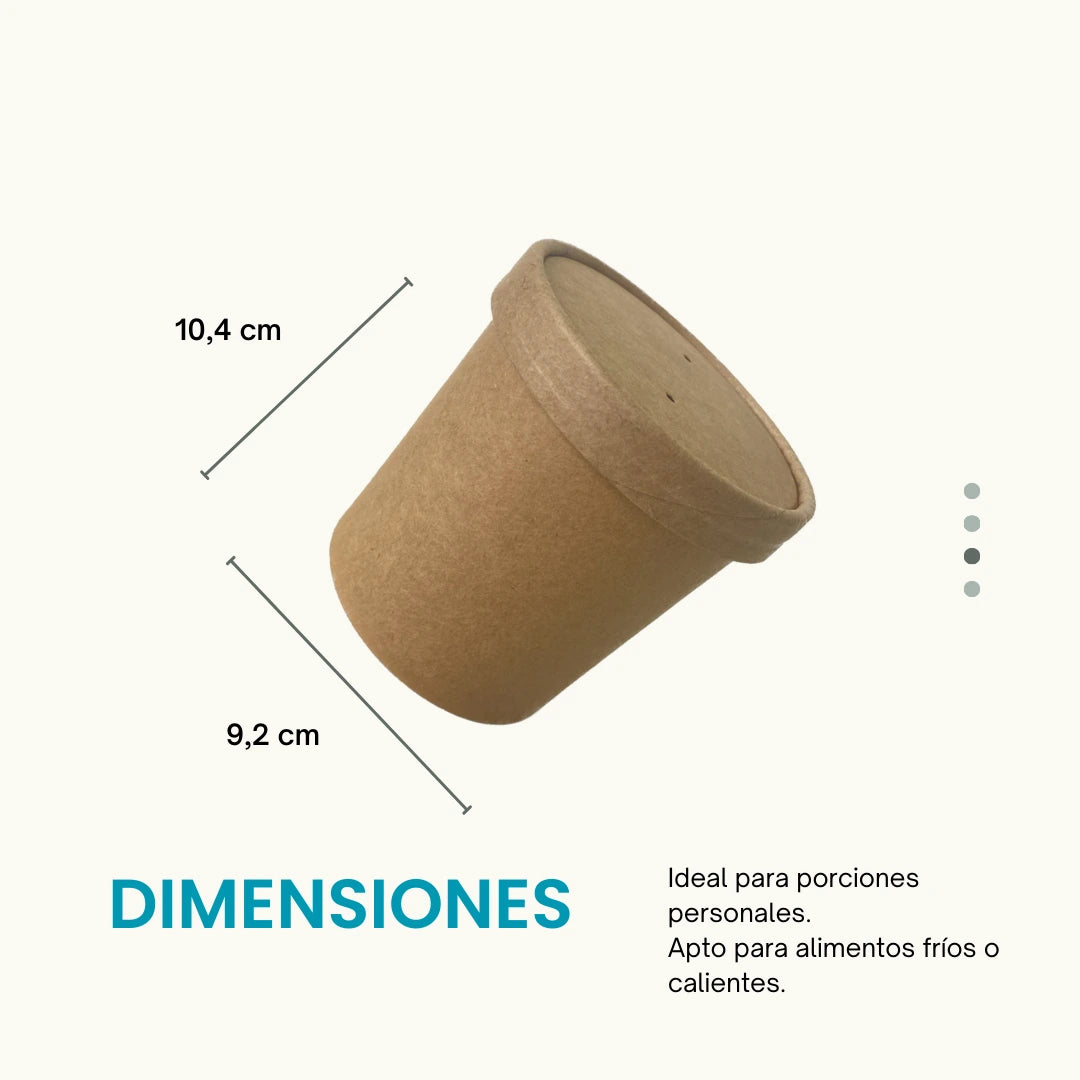 Bio-Tina 12 con Tapa Kraft 12 oz - 50 Unid - EKO-EMPAQUES18