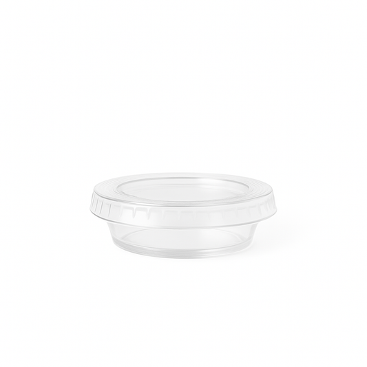 Tinas Salseras Plásticas Transparentes con Tapa - 1 oz (Paquete de 100 Unds)