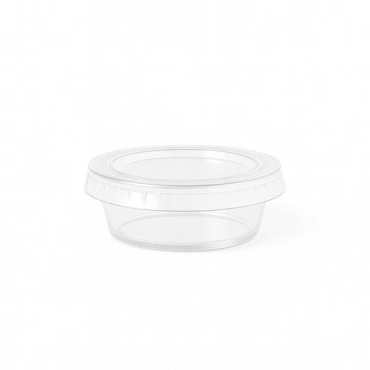 Tinas Salseras Plásticas Transparentes con Tapa – 2 oz (Paquete de 100 Unds)