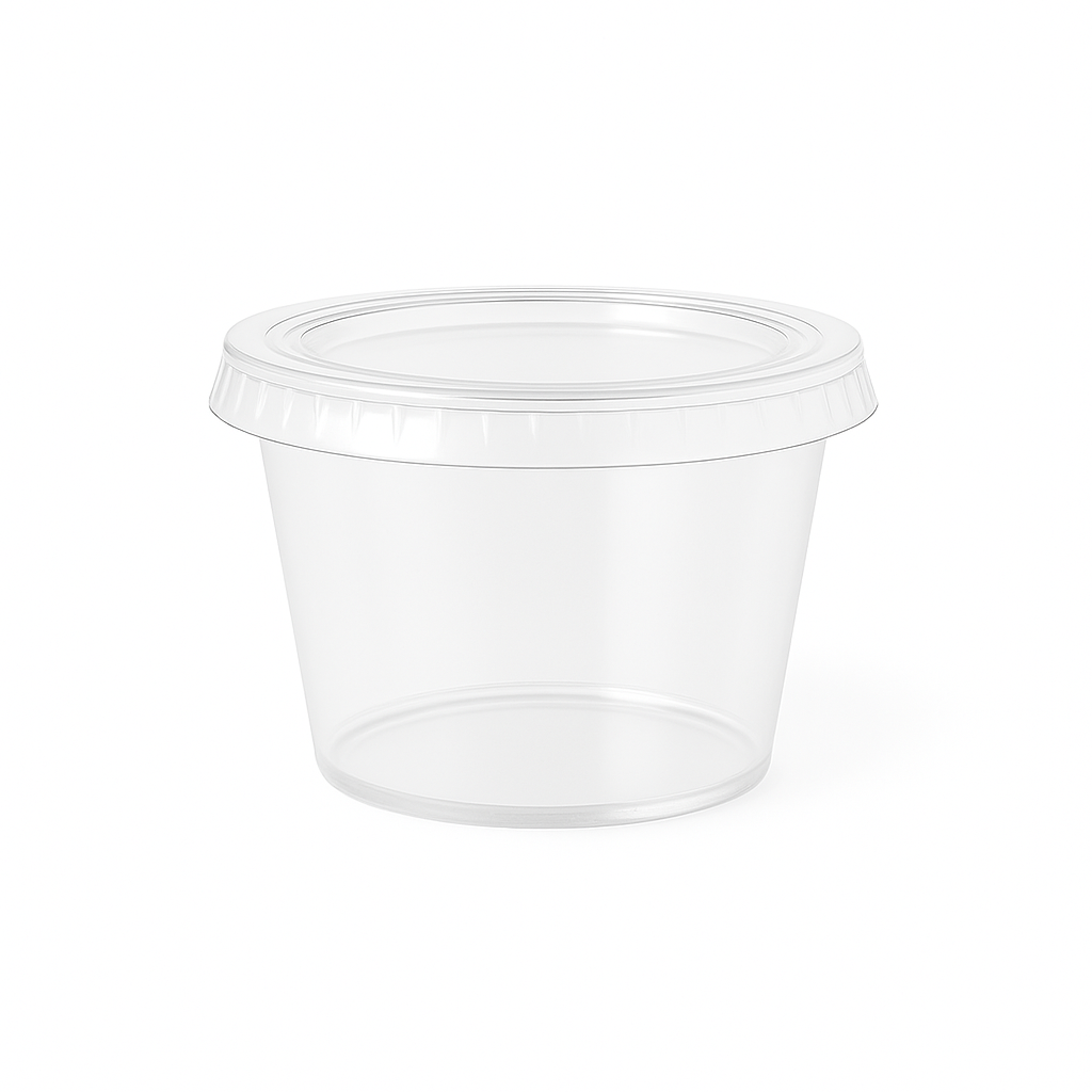 Tinas Salseras Plásticas Transparentes con Tapa – 4 oz (Paquete de 100 Unds)