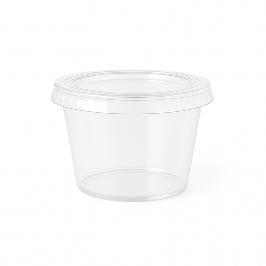 Tinas Salseras Plásticas Transparentes con Tapa – 4 oz (Paquete de 100 Unds)