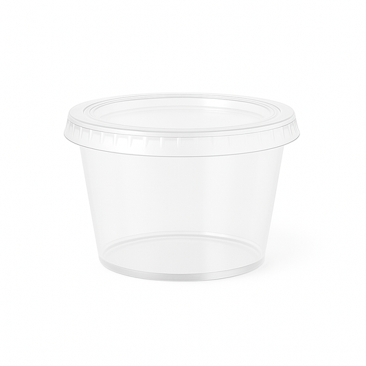 Tinas Salseras Plásticas Transparentes con Tapa – 5 oz (Paquete de 100 Unds)
