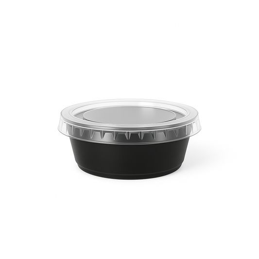 Tinas Salseras Plásticas Negras con Tapa - 1 oz (Paquete de 100 Unds)