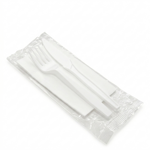 Kit Cubiertos Plásticos (Tenedor + Cuchillo + Servilleta) 150 unid