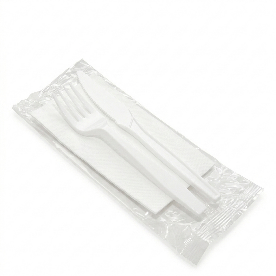 Kit Cubiertos Plásticos (Cuchara + Tenedor + Cuchillo + Servilleta)  25Unid