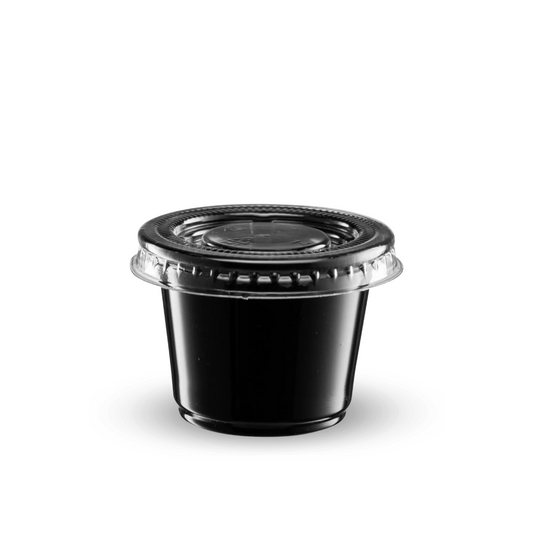 Tinas Salseras Plásticas Negra con tapa - 4 oz (Caja 25 x 100 Unds)