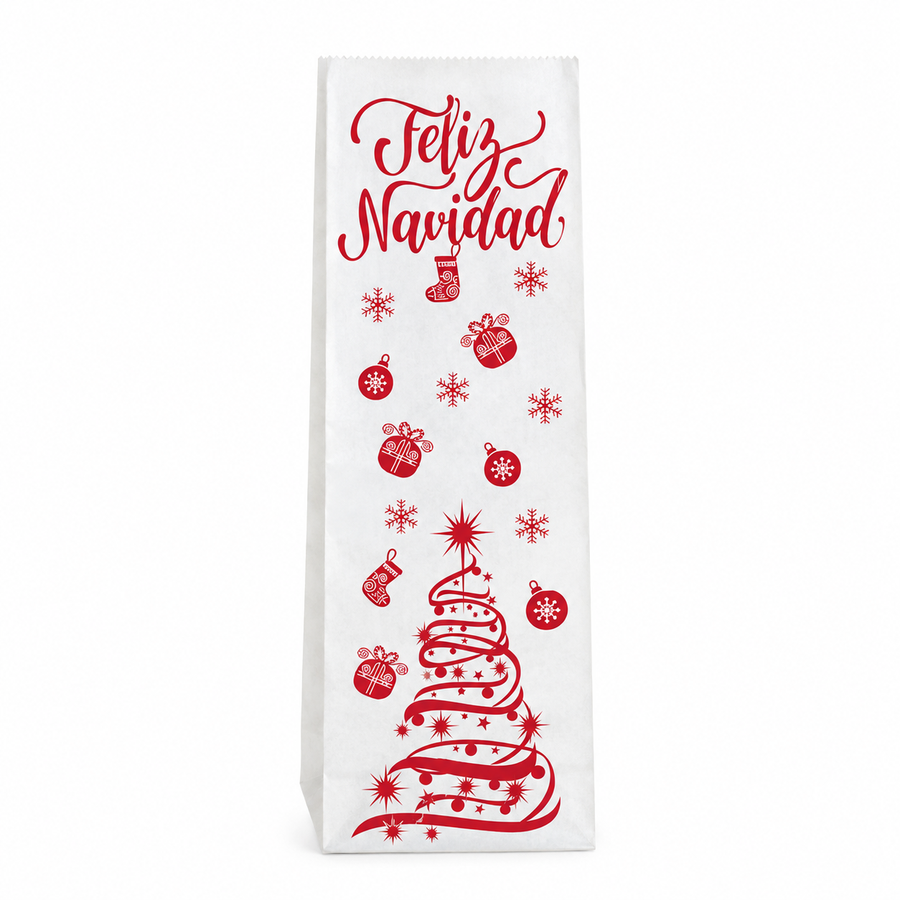 Bolsa de Papel Navideña Árbol con Adornos Rojos