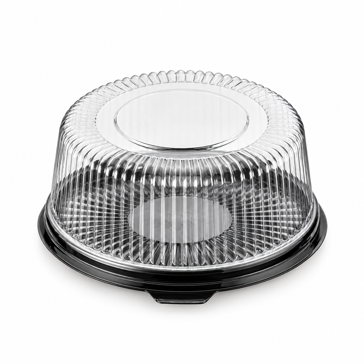 Domo transparente corrugado con disco base negro para tortas y pasteles, EKO-EMPAQUES 18 Venezuela