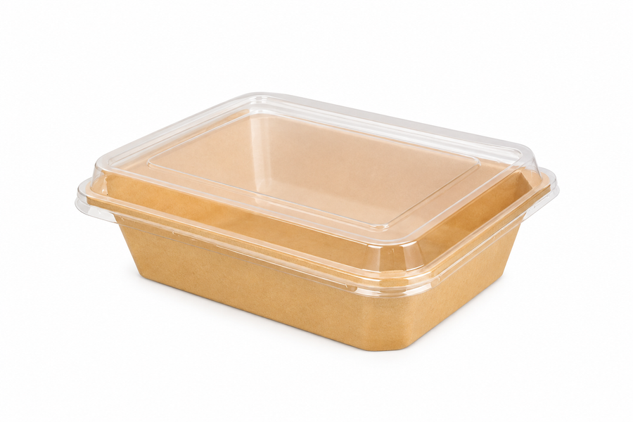 Ensaladera Kraft Rectangular 1200 ml con Tapa PET
