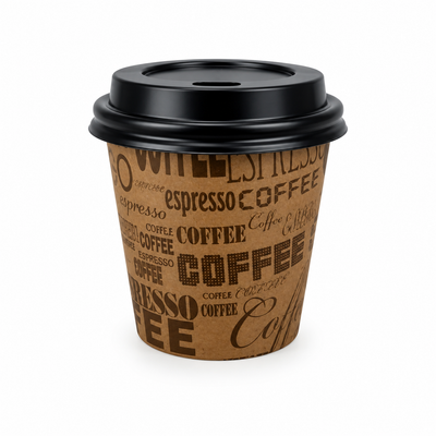 Vaso de café estampado 4 oz con tapa negra