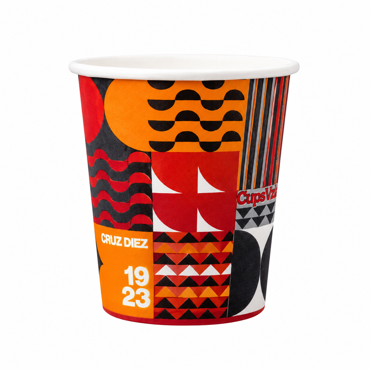 Vaso de cafe con arte cinetico venezolano inspirado en Cruz Diez, EKO-EMPAQUES 18