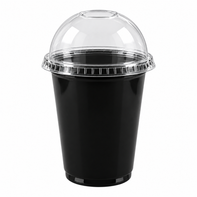 Vaso plastico PET negro de 12 oz con tapa domo transparente, EKO-EMPAQUES 18 Venezuela