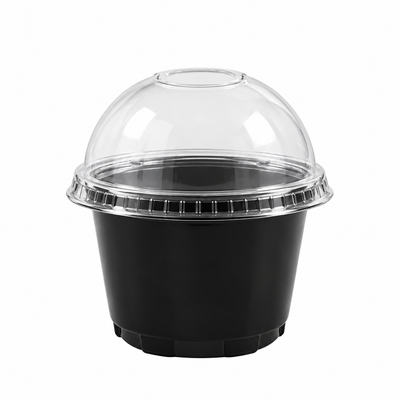 Vaso plastico PET negro de 8 oz con tapa domo transparente, EKO-EMPAQUES 18 Venezuela