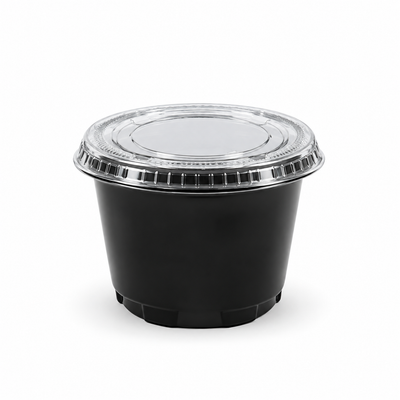 Vaso plastico PET negro de 8 oz con tapa lisa plana transparente, EKO-EMPAQUES 18 Venezuela