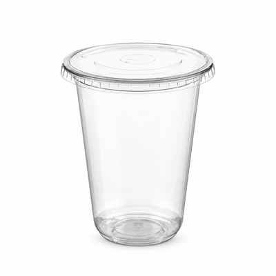 Vaso tipo U transparente de fondo curvo con tapa lisa plana, EKO-EMPAQUES 18 Venezuela